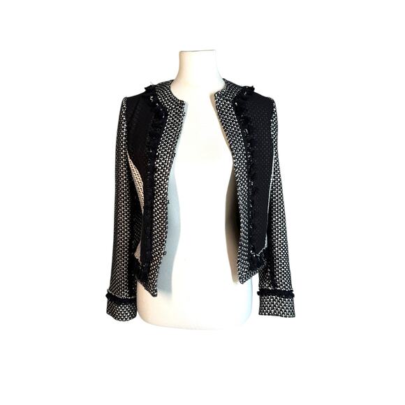 Derek Lam 10 Crosby Tassel-Trim Tweed Linen-Blend Jacket White/Black Size 4 - Picture 10 of 15
